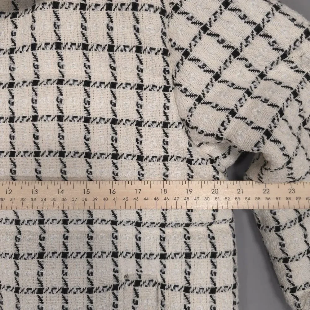 JASON WU New Women’s MEDIUM Quiet Luxury Ivory Plaid Tweed‎ PUFFER Jacket Cozy